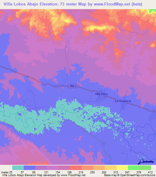 Villa Lobos Abajo,Dominican Republic Elevation Map