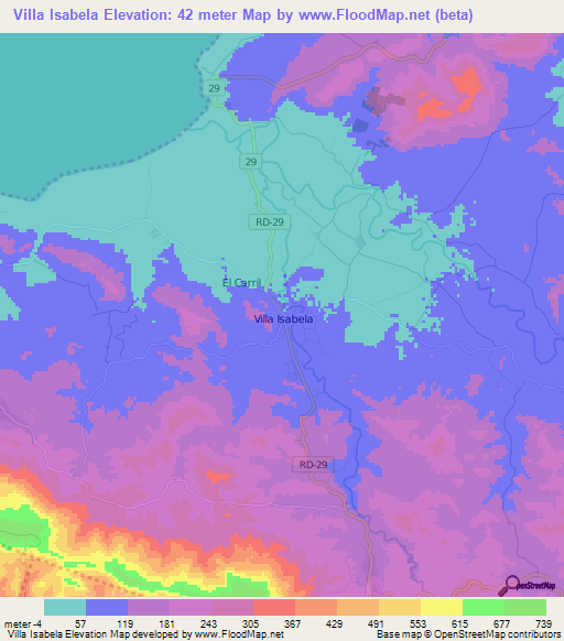 Villa Isabela,Dominican Republic Elevation Map