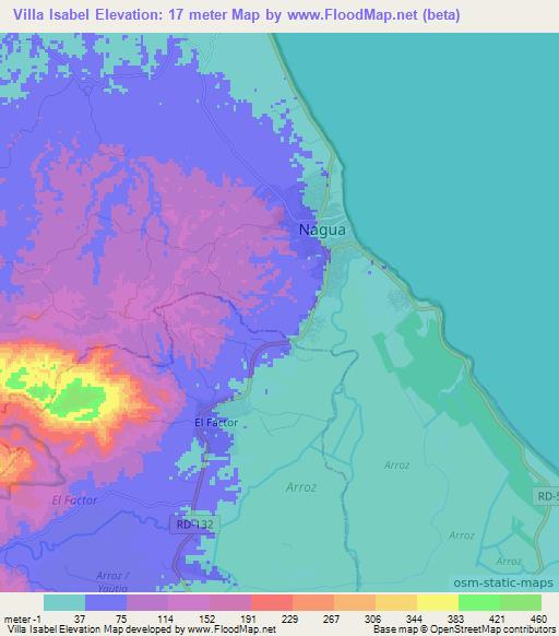 Villa Isabel,Dominican Republic Elevation Map