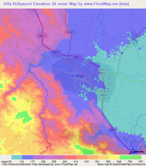 Villa Hollywood,Dominican Republic Elevation Map