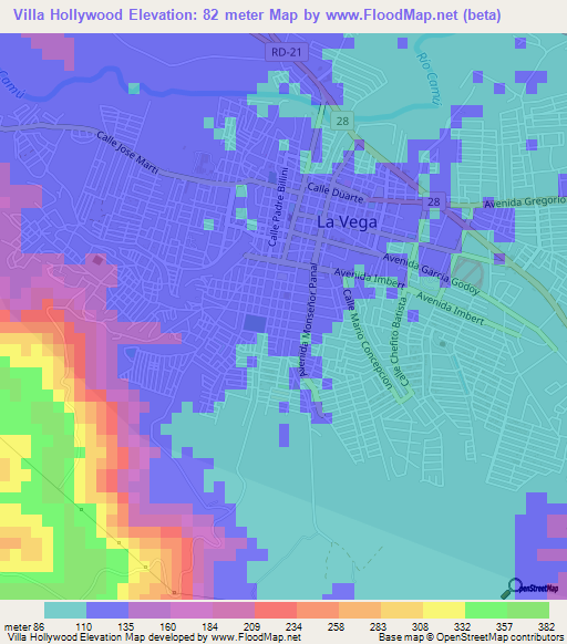 Villa Hollywood,Dominican Republic Elevation Map