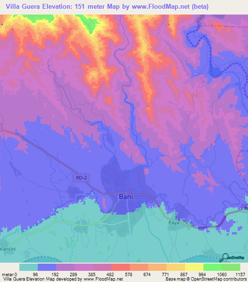 Villa Guera,Dominican Republic Elevation Map