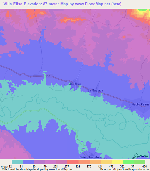 Villa Elisa,Dominican Republic Elevation Map