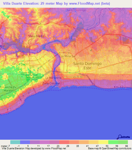 Villa Duarte,Dominican Republic Elevation Map