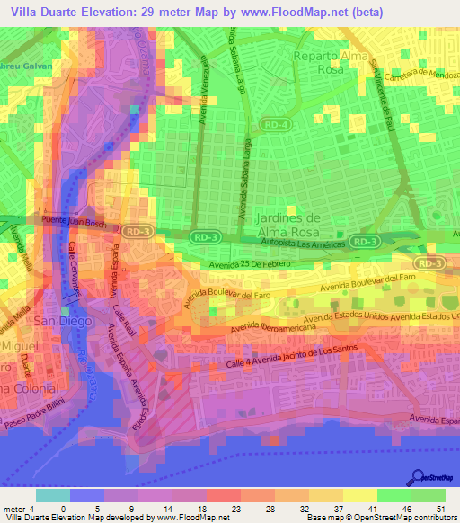 Villa Duarte,Dominican Republic Elevation Map