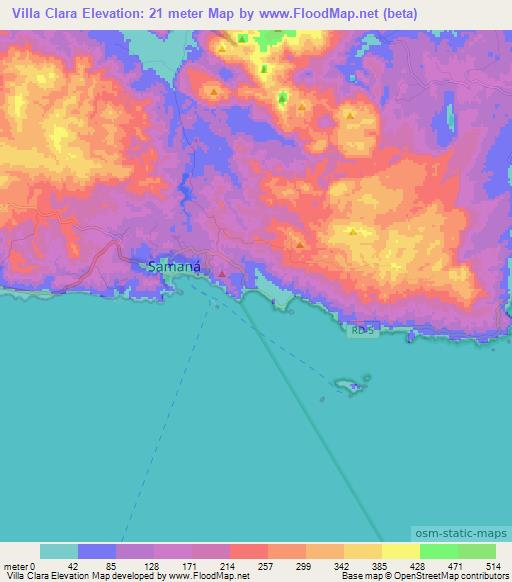 Villa Clara,Dominican Republic Elevation Map