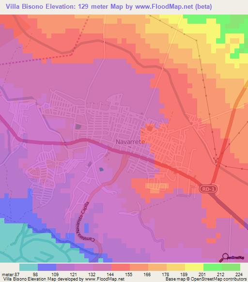 Villa Bisono,Dominican Republic Elevation Map