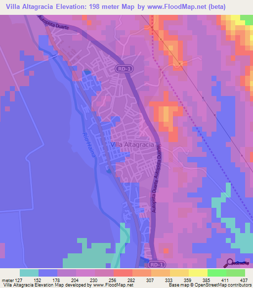 Villa Altagracia,Dominican Republic Elevation Map