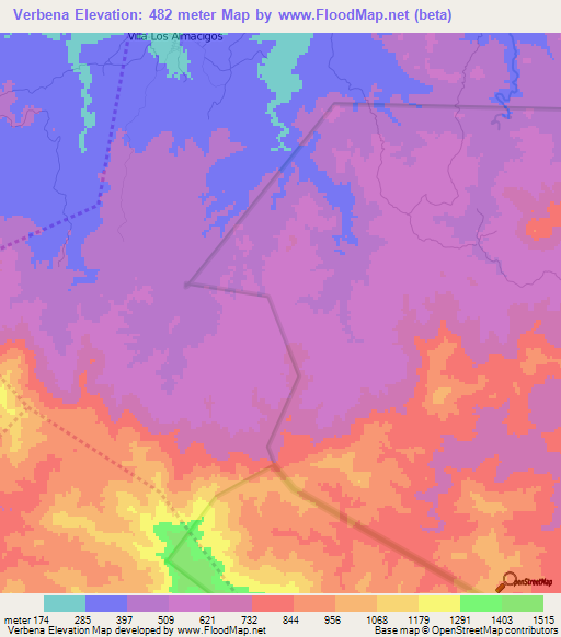 Verbena,Dominican Republic Elevation Map