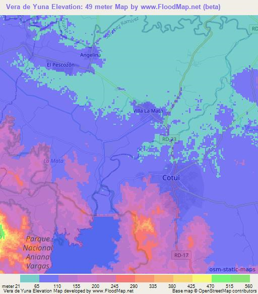 Vera de Yuna,Dominican Republic Elevation Map