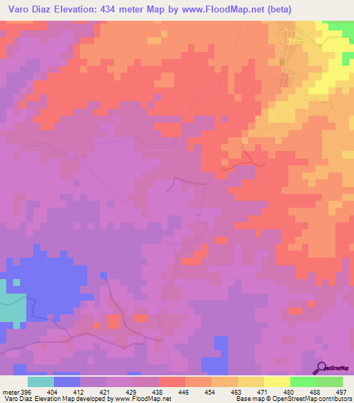 Varo Diaz,Dominican Republic Elevation Map