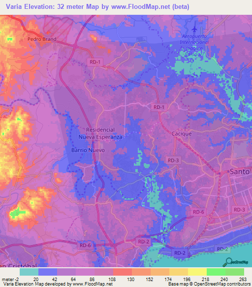 Varia,Dominican Republic Elevation Map