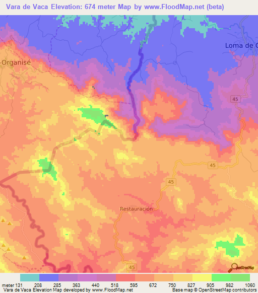 Vara de Vaca,Dominican Republic Elevation Map