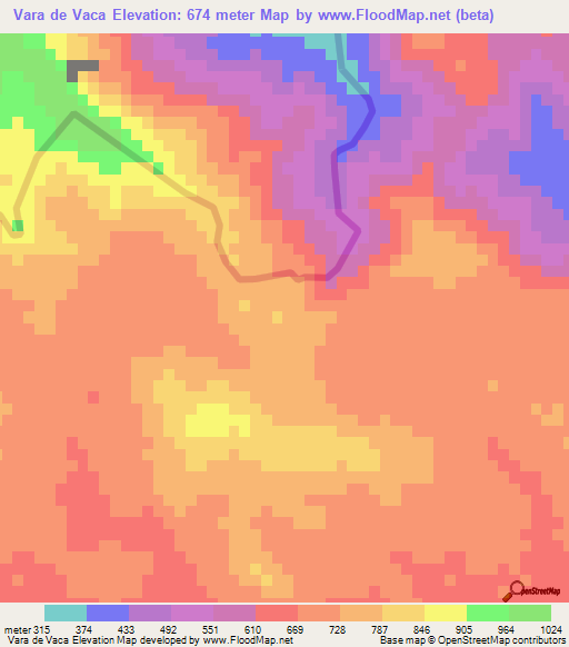 Vara de Vaca,Dominican Republic Elevation Map