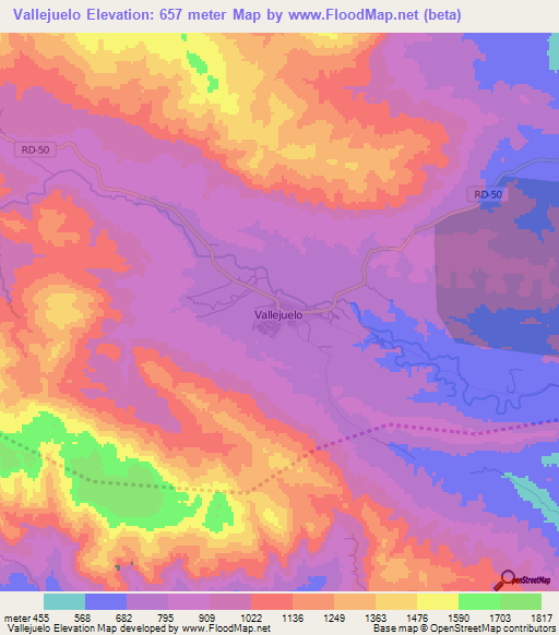 Vallejuelo,Dominican Republic Elevation Map