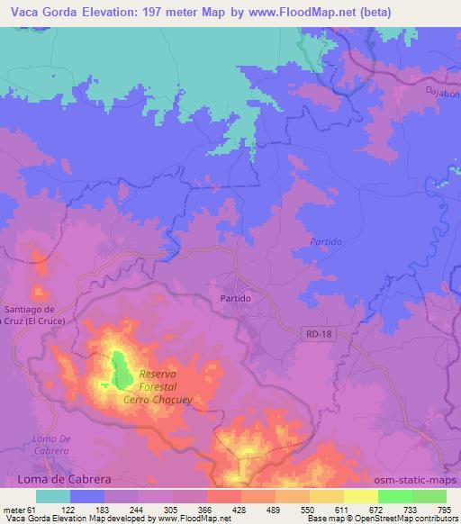 Vaca Gorda,Dominican Republic Elevation Map