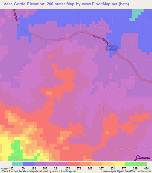 Vaca Gorda,Dominican Republic Elevation Map