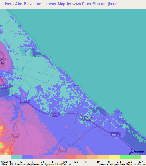 Uvero Alto,Dominican Republic Elevation Map