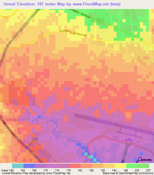 Uveral,Dominican Republic Elevation Map