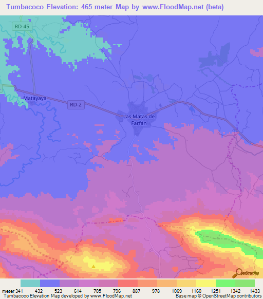 Tumbacoco,Dominican Republic Elevation Map