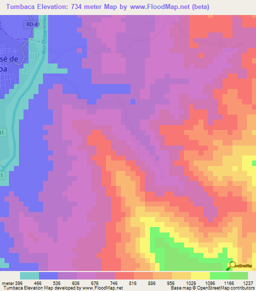 Tumbaca,Dominican Republic Elevation Map