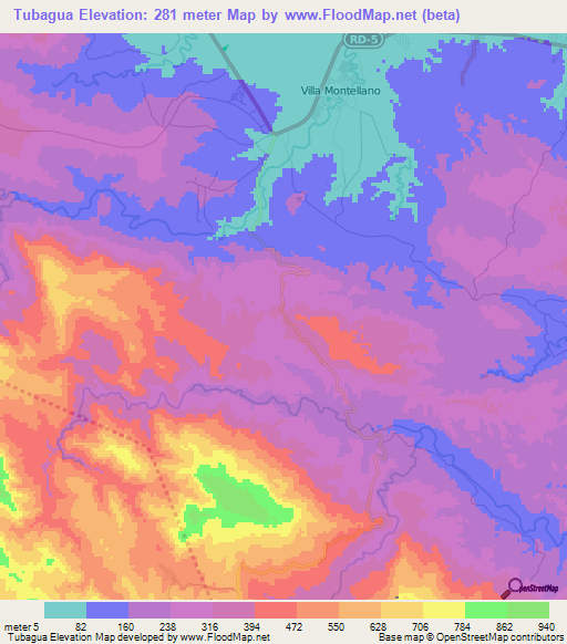 Tubagua,Dominican Republic Elevation Map