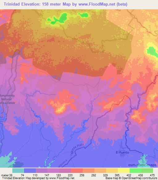 Trinidad,Dominican Republic Elevation Map