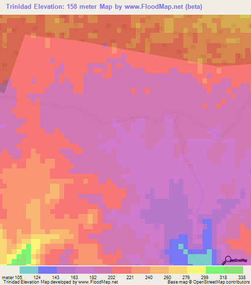 Trinidad,Dominican Republic Elevation Map