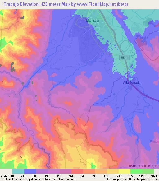 Trabajo,Dominican Republic Elevation Map