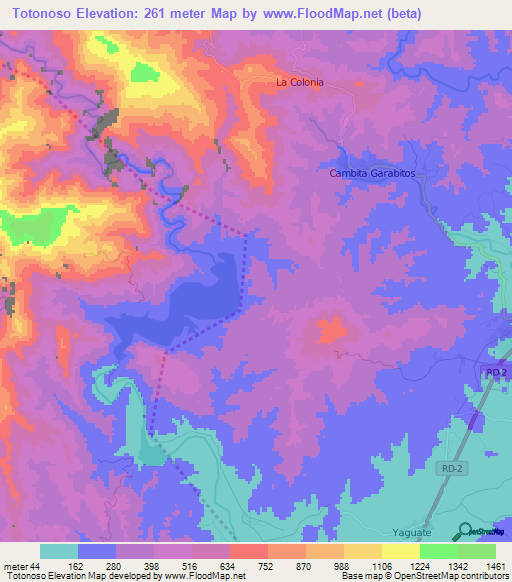 Totonoso,Dominican Republic Elevation Map