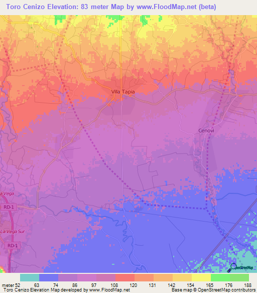 Toro Cenizo,Dominican Republic Elevation Map