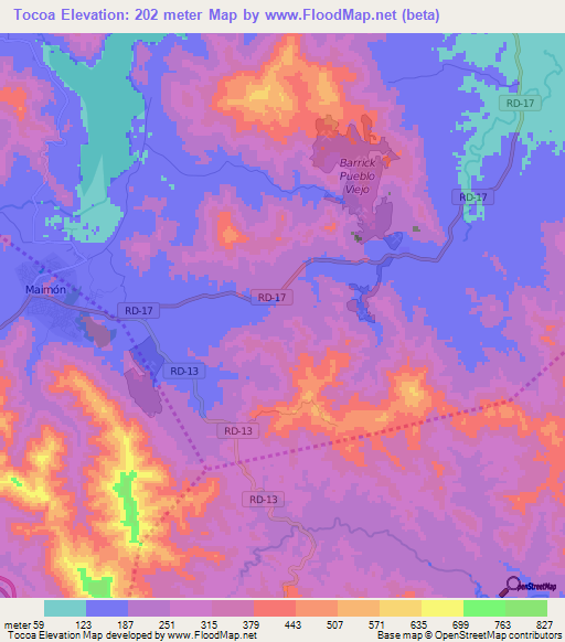 Tocoa,Dominican Republic Elevation Map