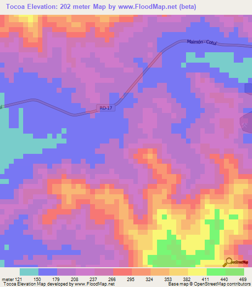 Tocoa,Dominican Republic Elevation Map