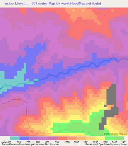 Tocino,Dominican Republic Elevation Map