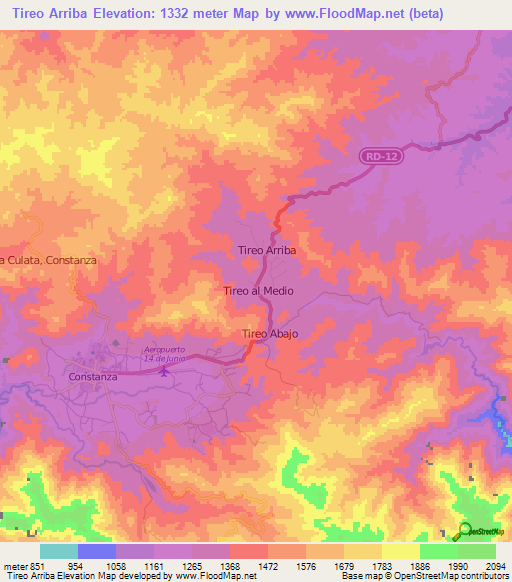 Tireo Arriba,Dominican Republic Elevation Map