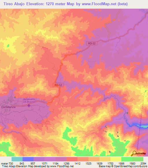 Tireo Abajo,Dominican Republic Elevation Map