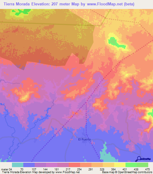 Tierra Morada,Dominican Republic Elevation Map