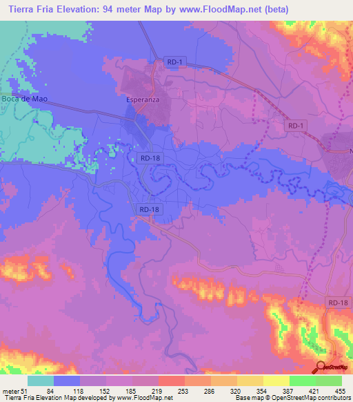 Tierra Fria,Dominican Republic Elevation Map