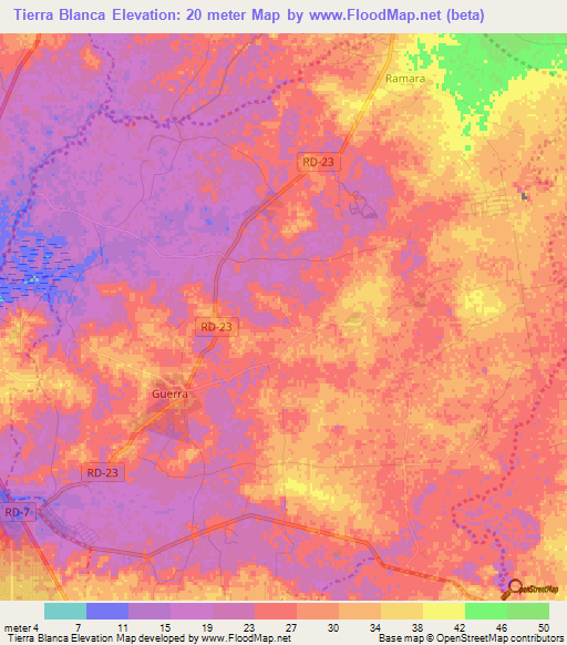 Tierra Blanca,Dominican Republic Elevation Map