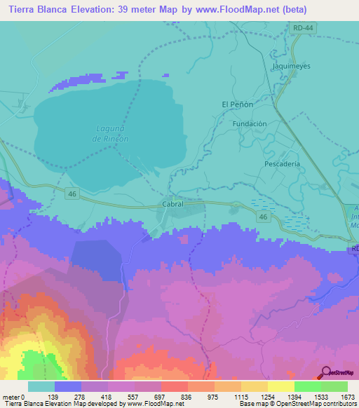 Tierra Blanca,Dominican Republic Elevation Map