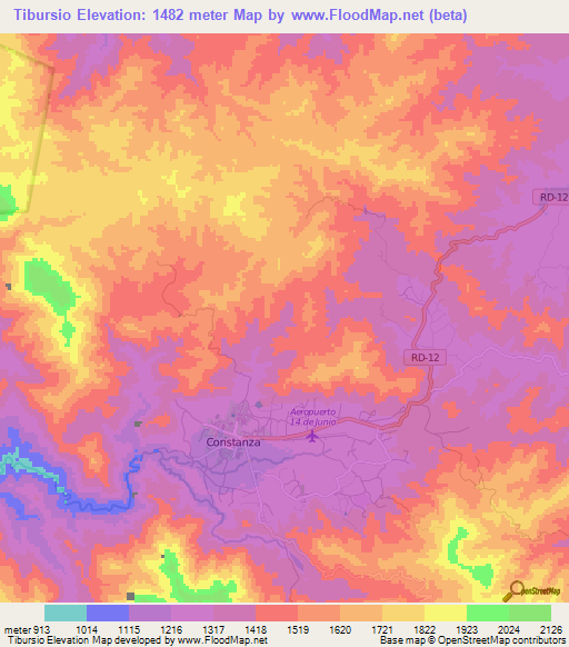 Tibursio,Dominican Republic Elevation Map