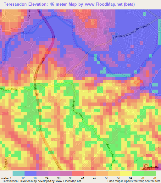 Teresandon,Dominican Republic Elevation Map