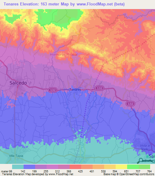 Tenares,Dominican Republic Elevation Map