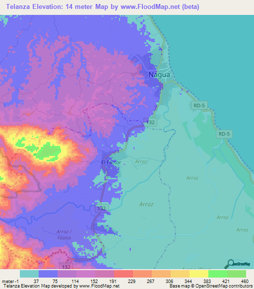 Telanza,Dominican Republic Elevation Map