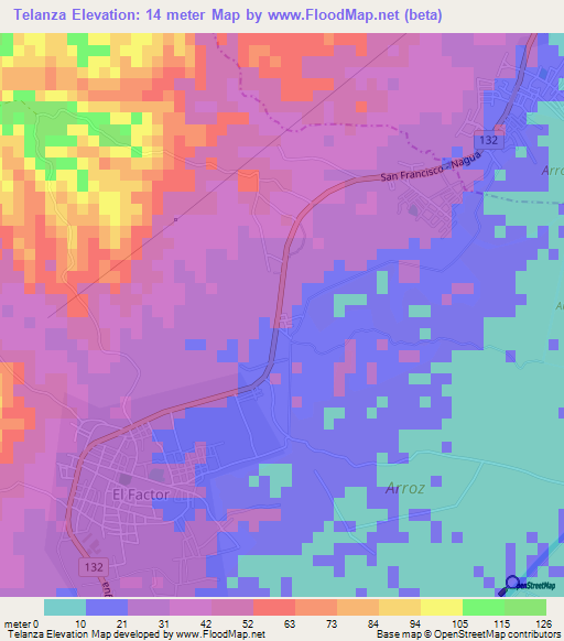 Telanza,Dominican Republic Elevation Map