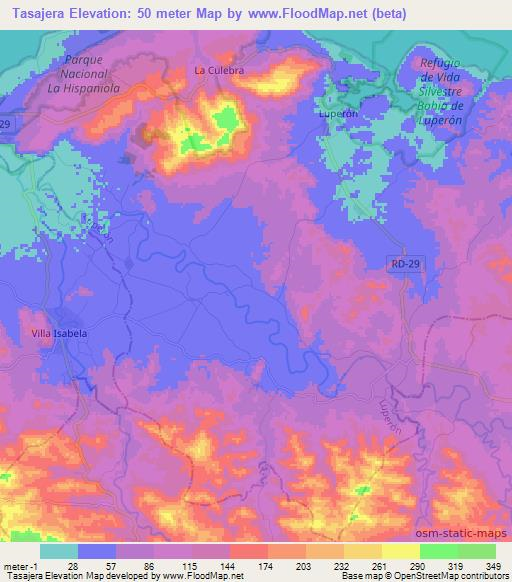 Tasajera,Dominican Republic Elevation Map