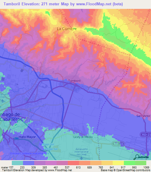 Tamboril,Dominican Republic Elevation Map