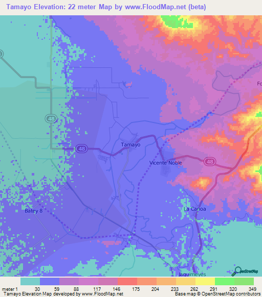 Tamayo,Dominican Republic Elevation Map