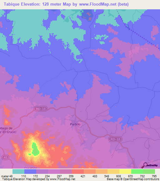 Tabique,Dominican Republic Elevation Map