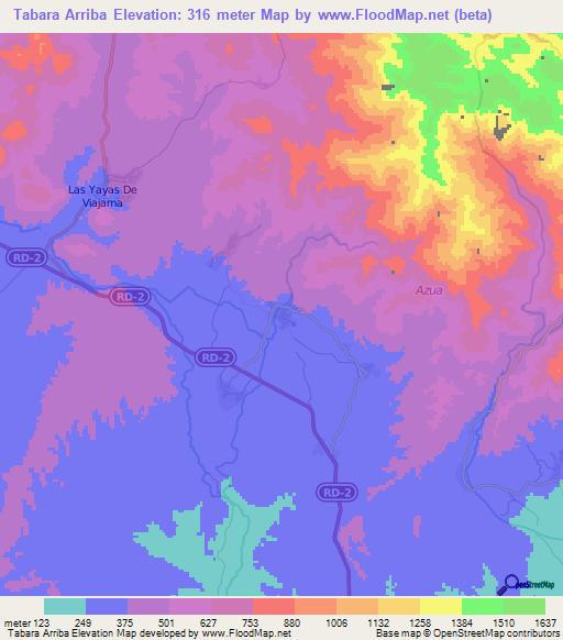 Tabara Arriba,Dominican Republic Elevation Map